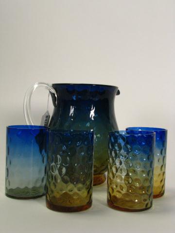 Appraisal: Blue Amberina pitcher and tumblers including '' tall pitcher with