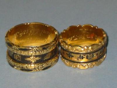 Appraisal: A VICTORIAN CT GOLD MOURNING RING the thick band enamelled