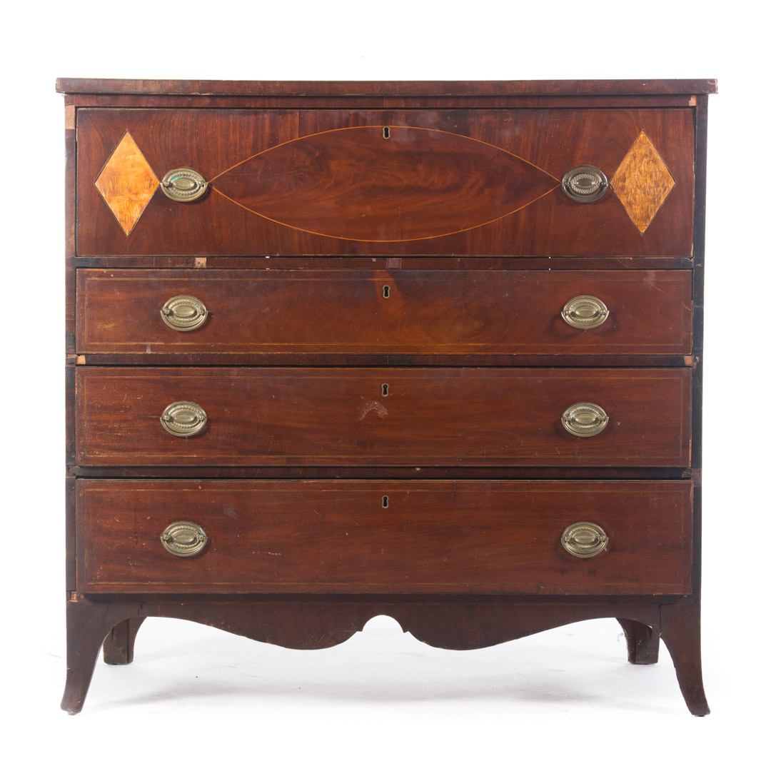 Appraisal: Federal mahogany chest of drawers early th century deep top