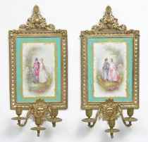 Appraisal: Sevres Style Porcelain Plaques with Candelabra transfer decorated plaques with