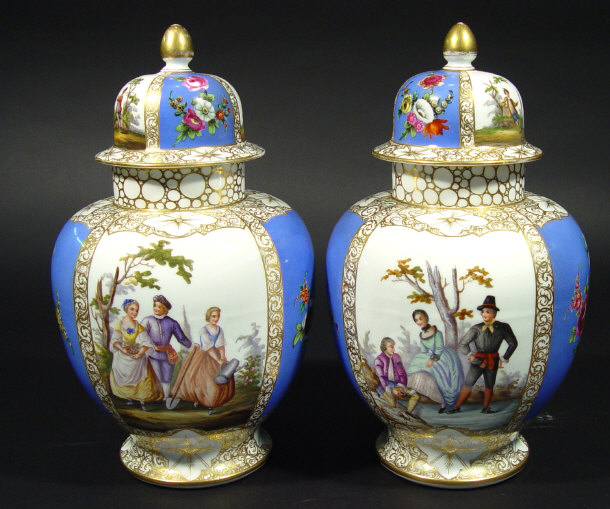 Appraisal: Large pair of Dresden porcelain jars and covers each hand