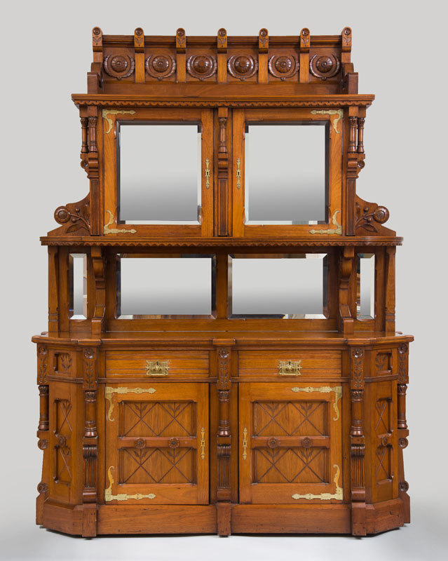 Appraisal: ALLEN BROTHERS ATTRIBUTION REFORM GOTHIC WALNUT SIDEBOARD Locks marked Shannon