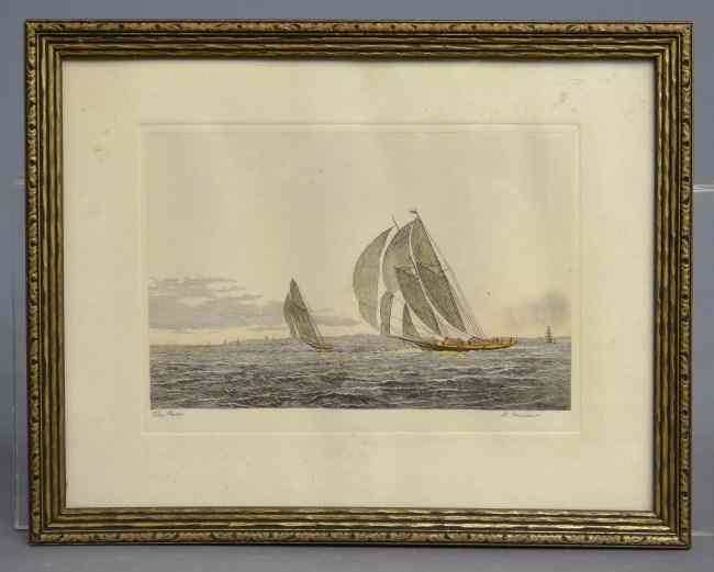 Appraisal: Ship print signed in pencil ''The Race G Mercer'' Site