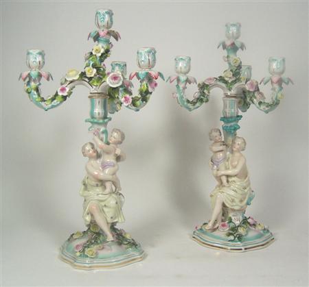 Appraisal: A pair of late th century German figural three branch