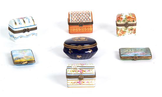 Appraisal: Sale Lot Seven Limoges Hand Painted Boxes consisting of one