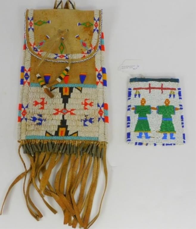 Appraisal: SIOUX EARLY TH C DISK PATCH BAG BEADEDgeometric designs on