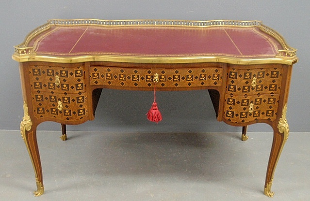 Appraisal: - Very fine Louis XVI style French inlaid fruitwood writing