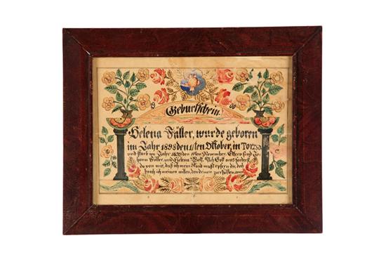 Appraisal: FRAKTUR Torza Hungary th century watercolour on paper Unusual birth