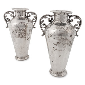 Appraisal: A Pair of Peruvian Silver Vases each having two foliate