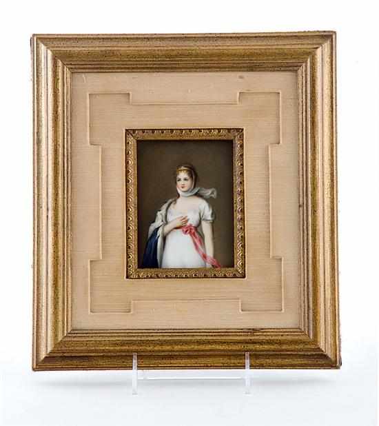 Appraisal: German porcelain portrait panel th century LADY IN WHITE DRESS