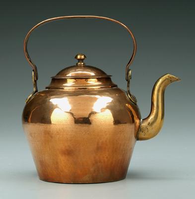 Appraisal: Copper teapot hammered with cast brass spout flat double banded