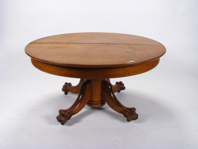 Appraisal: Antique Round Oak Pedestal Cocktail Table paw feet has been