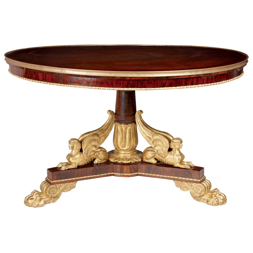 Appraisal: Regency Parcel Gilt Rosewood Center Table Circa The circular brass