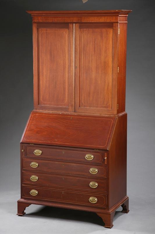 Appraisal: TWO PIECE SECRETARY Mahogany Federal style with string inlay and