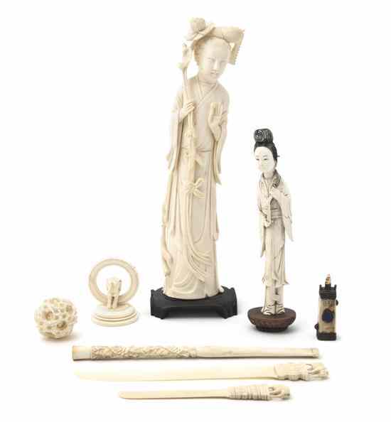 Appraisal: A Group of Eight Chinese Ivory Articles comprising a puzzleball