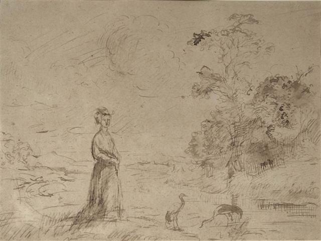 Appraisal: AUGUSTUS JOHN - - Walking in the countryside sepia pen