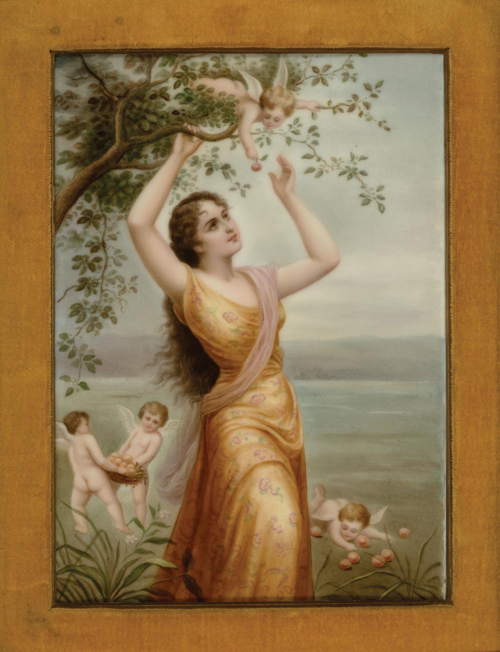 Appraisal: German Porcelain Plaque th c attr to Hutschenreuther Maiden Picking