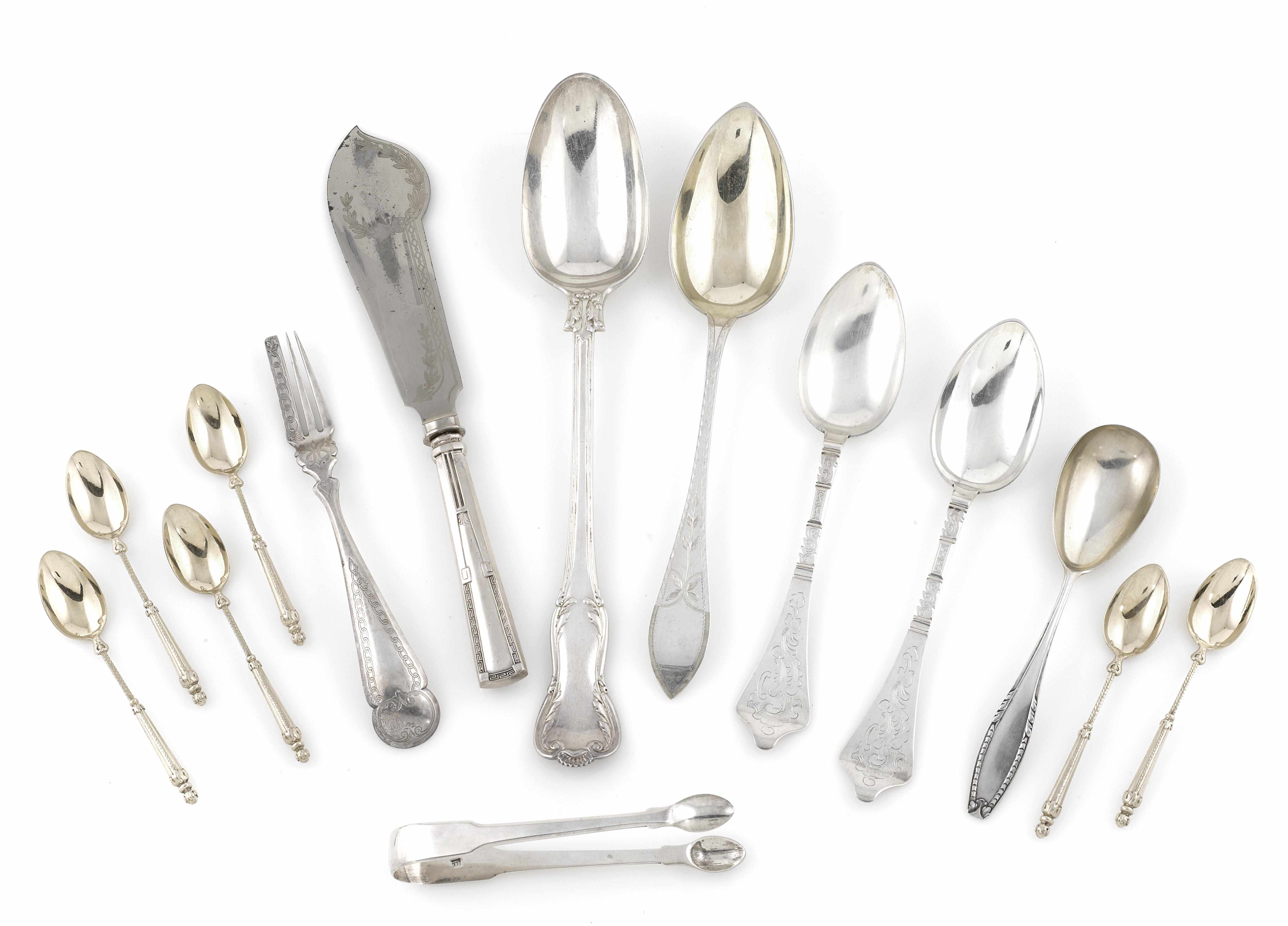 Appraisal: An assembled group of English and Continental silver place setting