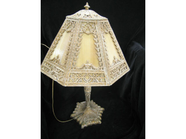 Appraisal: Antique Slag Glass Lamp panel umbrella shade with fancy floral