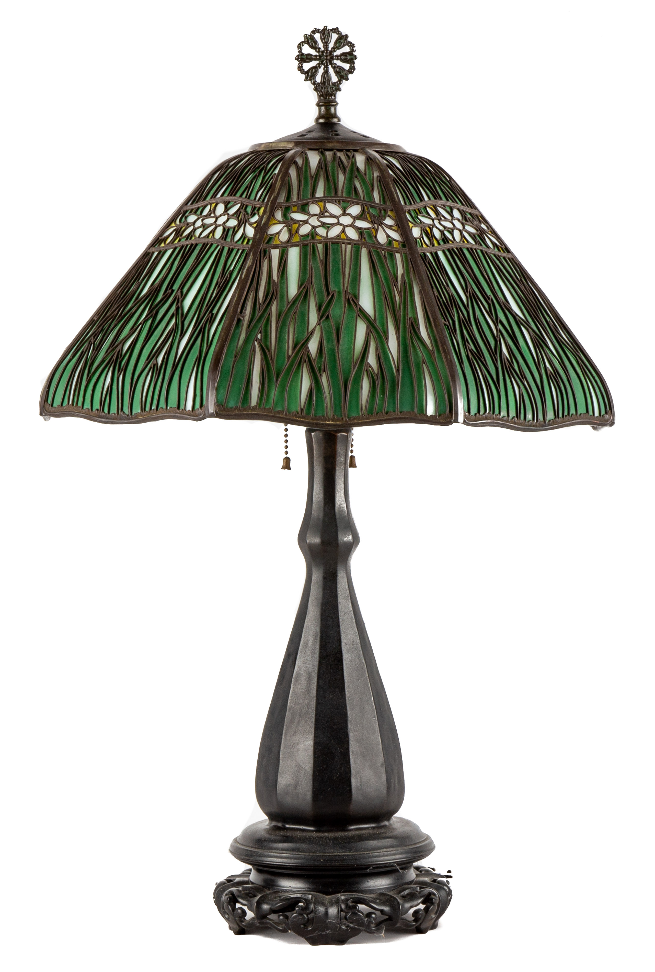 Appraisal: TABLE LAMP IN THE STYLE OF HANDEL th century patinated