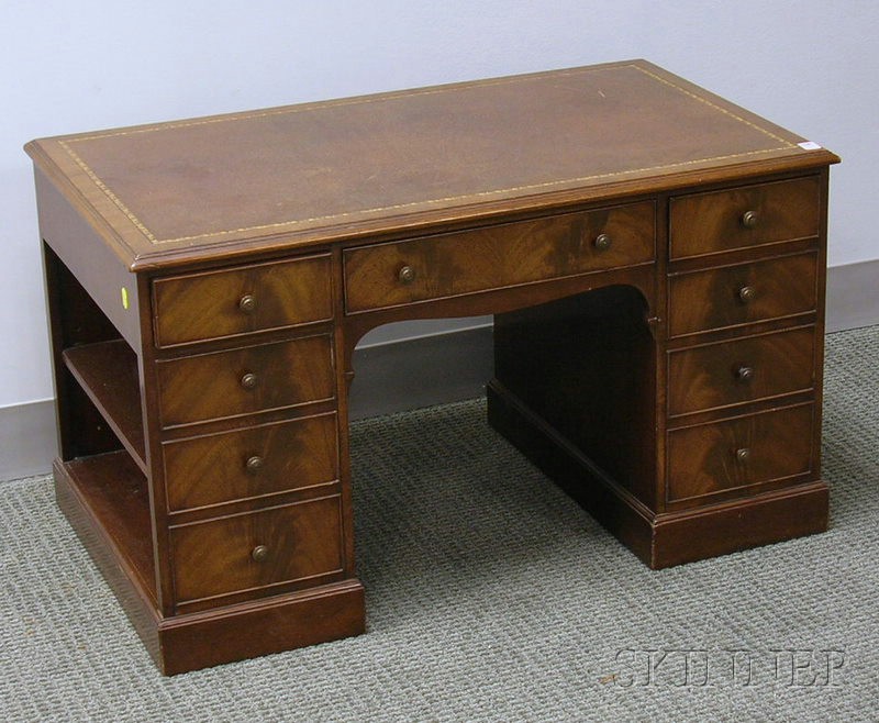 Appraisal: Child's Georgian-style Mahogany and Mahogany Veneer Double Pedestal Flat-top Desk