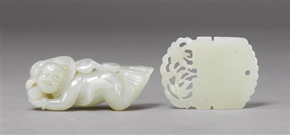 Appraisal: TWO SMALL JADE OBJECTS China th c L and cm