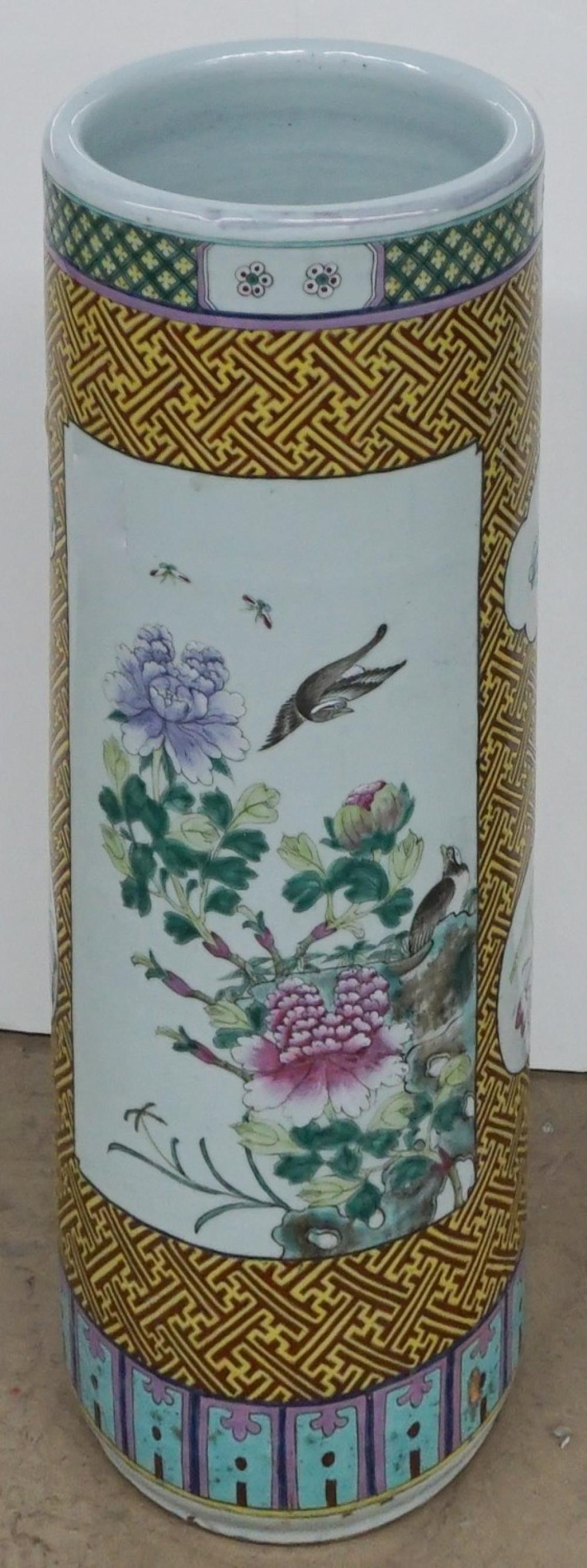 Appraisal: CHINESE POLYCHROME ENAMEL DECORATED PORCELAIN UMBRELLA JAR H IN CM