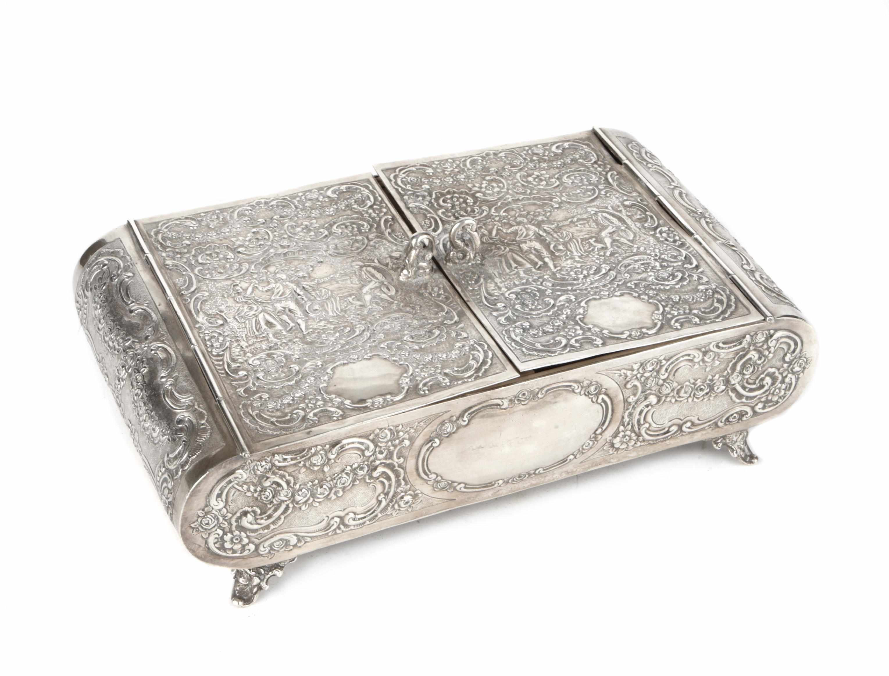 Appraisal: A German sterling table cigar box with wooden interior Length