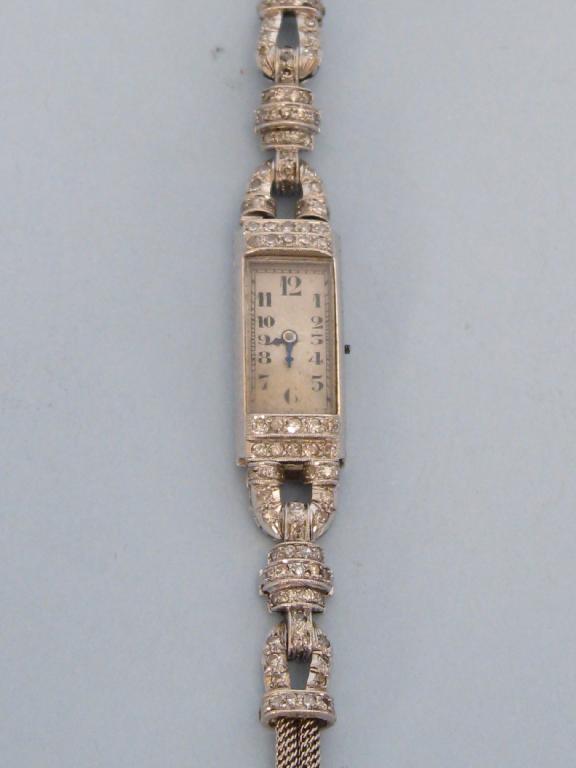 Appraisal: An Art Deco Diamond and Platinum Lady's Cocktail Wristwatch the