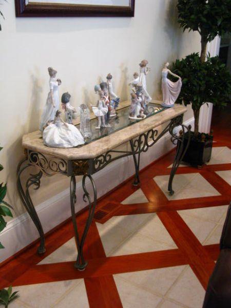 Appraisal: Decorative Console Table marble with beveled glass top on scrolled