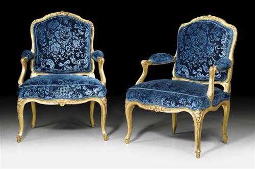 Appraisal: PAIR OF LARGE GILTWOOD FAUTEUILS A LA REINE Louis XV