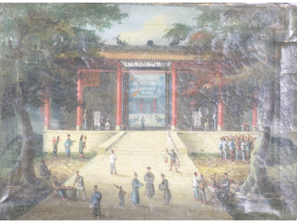 Appraisal: ANGLO - CHINESE SCHOOL EARLY th CENTURY Oriental scene with