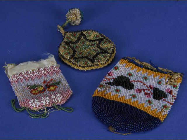 Appraisal: Lot Three Beaded Doll Purses Fine beadwork featuring floral and