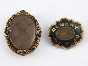 Appraisal: A mixed lot comprising two ct gold tested mourning brooches