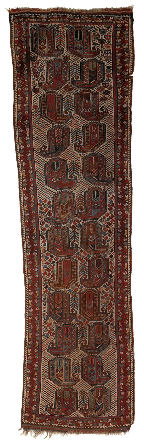 Appraisal: Kashgai runner ca with boteh design on an unusual checkered