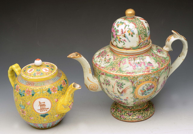 Appraisal: A CHINESE CANTON TEAPOT and cover cm and a smaller