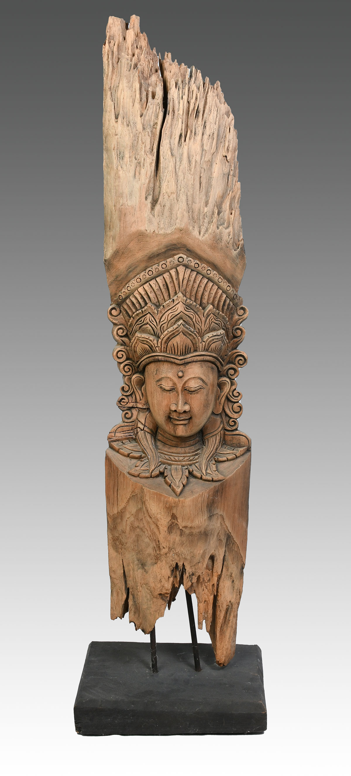 Appraisal: LARGE CARVED THAI GUAN YIN Tall carved Guan Yin of