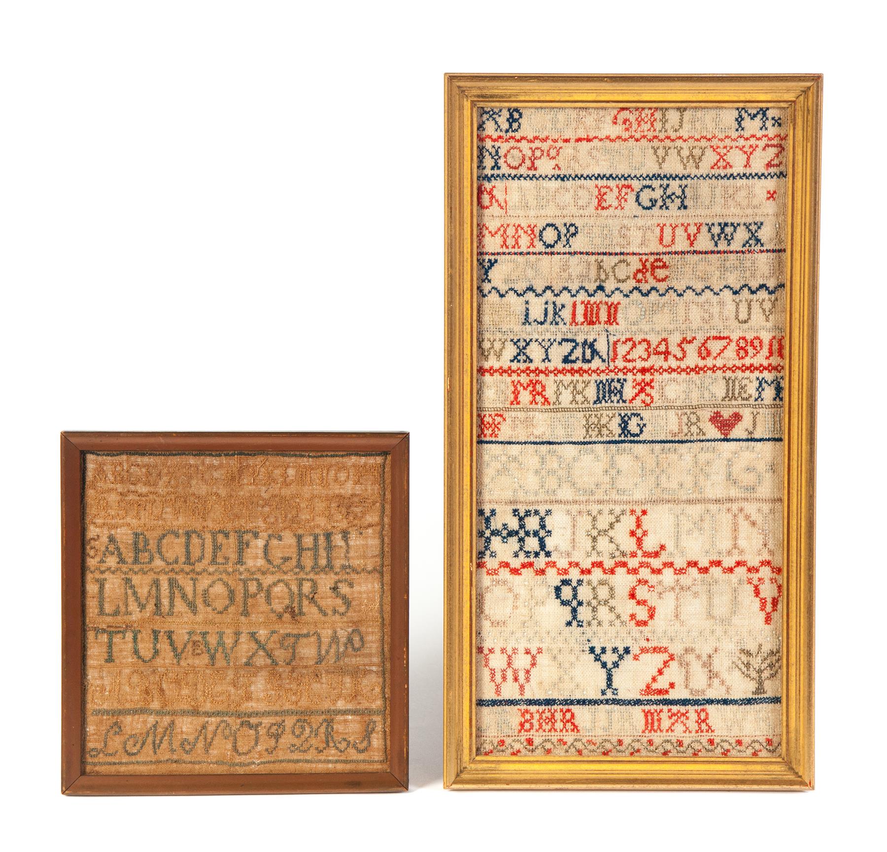 Appraisal: TWO FRAMED SAMPLERS American mid th century Colored thread on