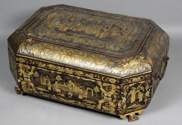 Appraisal: Early th Century China Trade lacquered sewing box with fitted