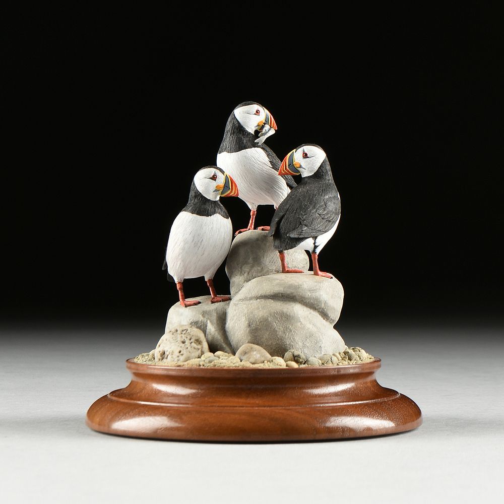 Appraisal: MANFRED K SCHEEL American th Century A SCULPTURE Atlantic Puffins