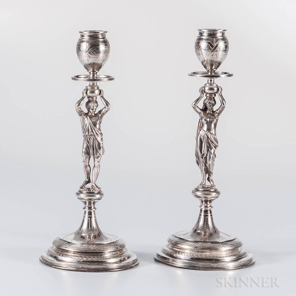 Appraisal: Pair of Austrian Silver Candlesticks Pair of Austrian Silver Candlesticks