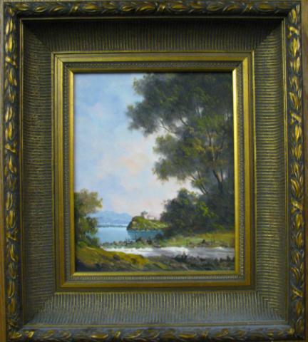 Appraisal: Vintage decorator European oil painting attributed on tag verso to