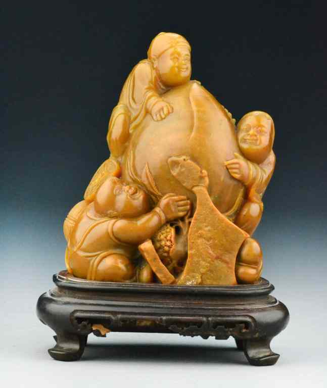 Appraisal: A Fine Chinese Tianhuang Stone MountainFinely carved to depict three