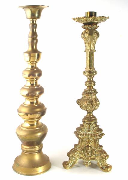 Appraisal: A group of three brass candle prickets height of tallest