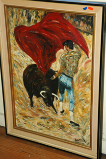 Appraisal: PAIR OF OIL PAINTINGS INCLUDING BULL FIGHTER