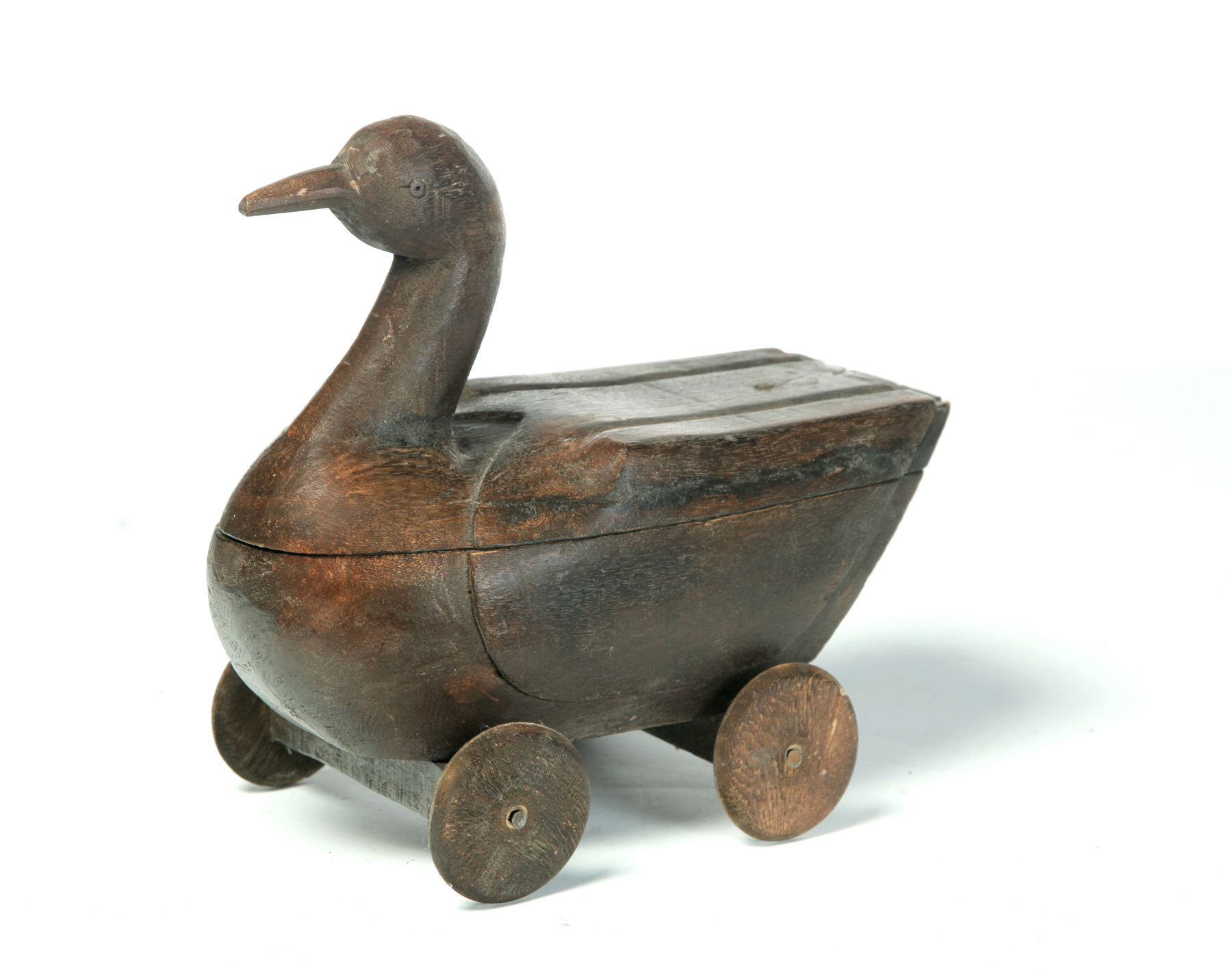 Appraisal: DUCK PULL TOY European th century Carved wood duck with