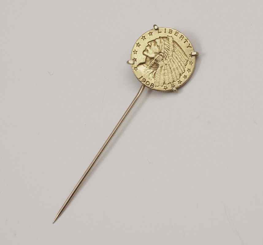 Appraisal: GOLD QUARTER EAGLE TIE PIN Indian head mounted onto tie