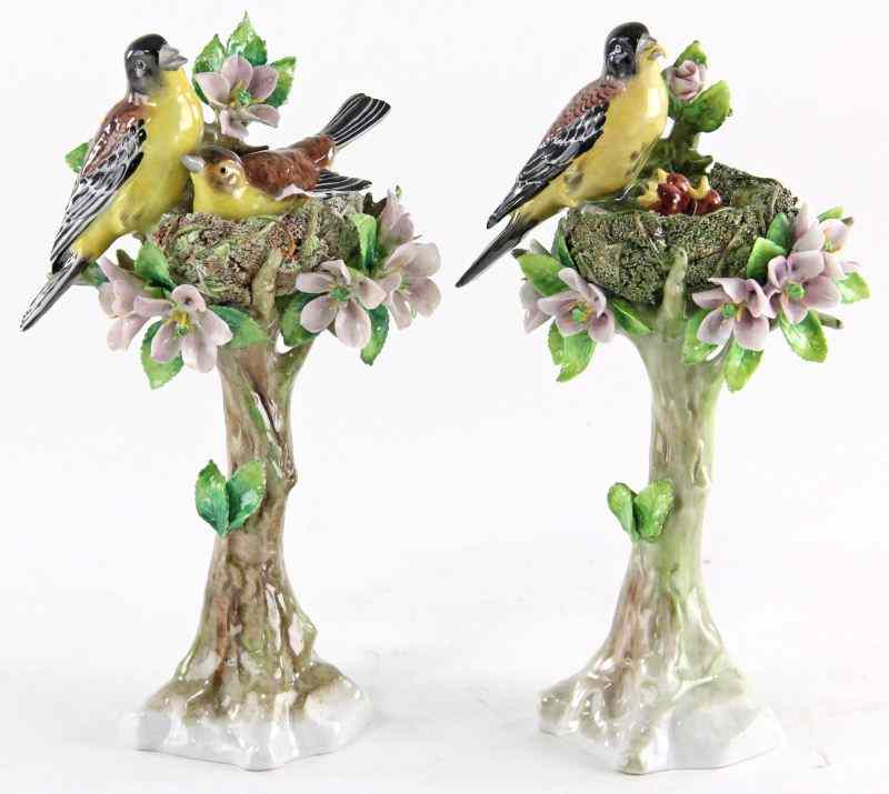 Appraisal: Pair of Sitzendorf Porcelain Nesting Bird Figureseach with underglaze blue