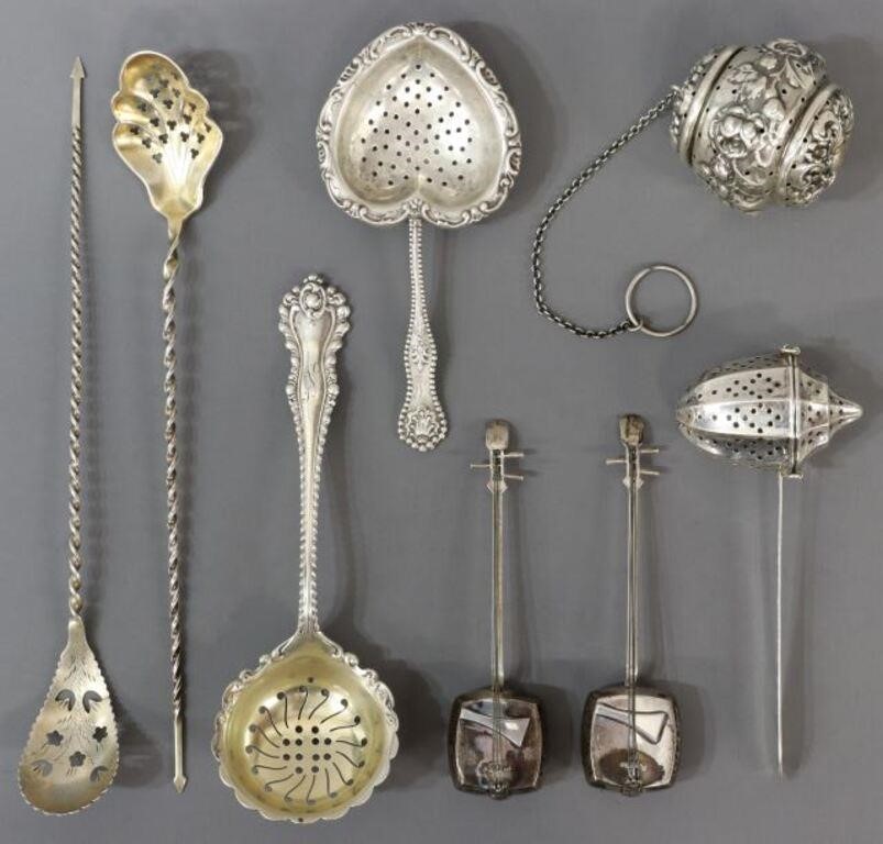 Appraisal: lot of Sterling silver tea infusers strainers including handled acorn-form