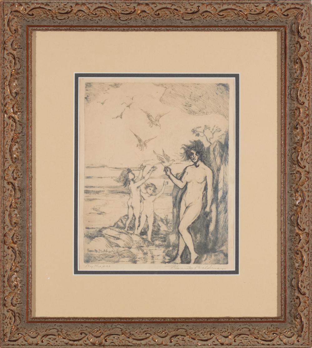 Appraisal: Knute Heldner Swedish Louisiana - By the Sea pencil-enhanced etching